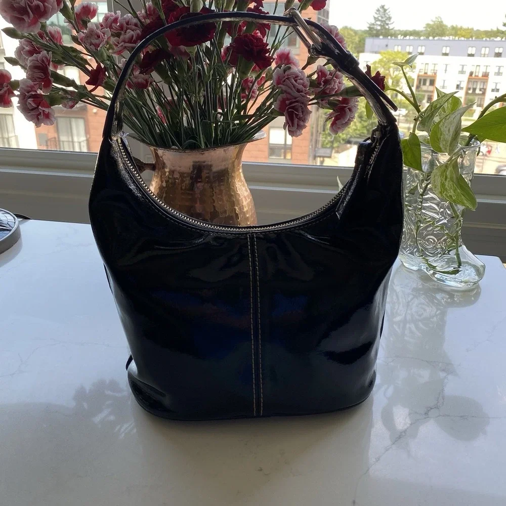 Vintage Dooney & Bourke Patent Leather Hobo Bag Women's Black Purse Y2K 90s